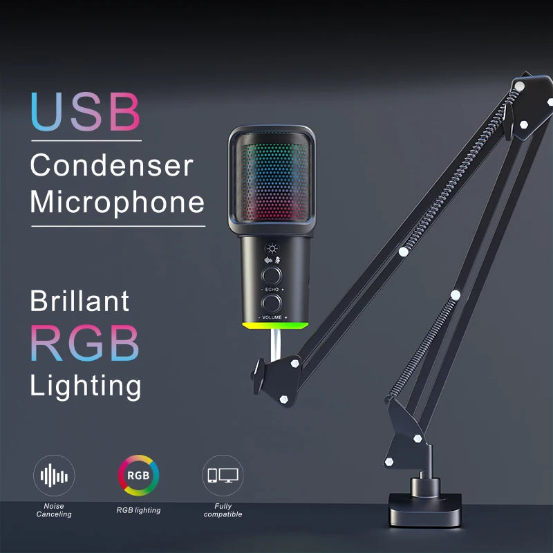 Black Color Microphone for Music Recording Streaming Gaming & YouTube Singing Wired Type C Connector Omni-Directional Pattern