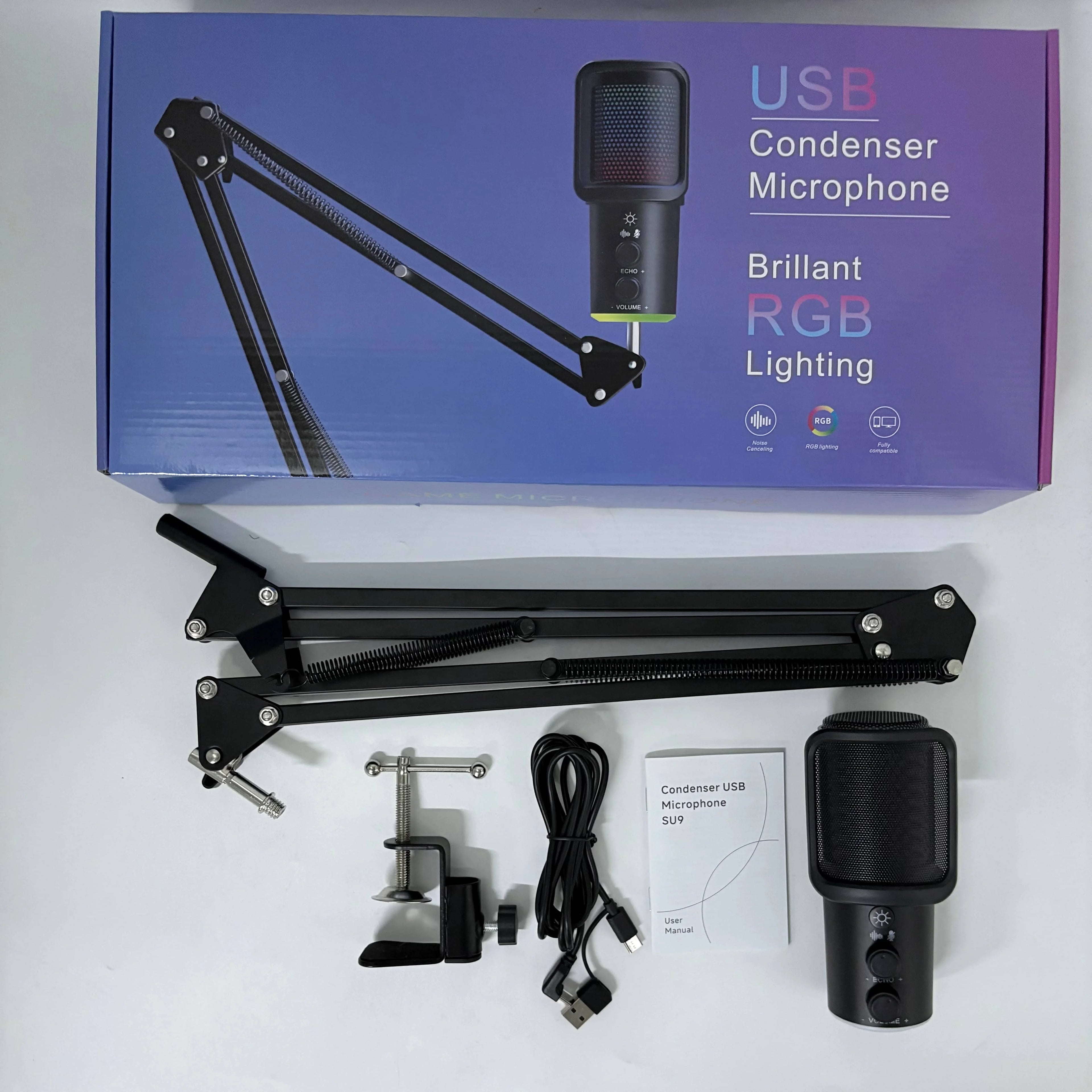 Black Color Microphone for Music Recording Streaming Gaming & YouTube Singing Wired Type C Connector Omni-Directional Pattern