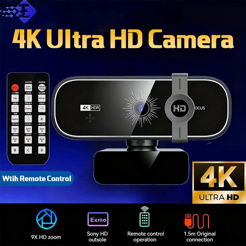 4K Webcam For PC Auto-Zoom,with Remote Control,Privacy Cover Webcam With Microphone Plug & Play For Laptop/Desktop,Video Calling